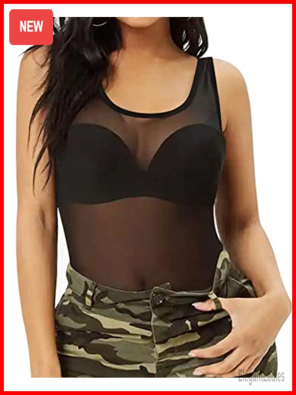 Allchic Womens Sheer Mesh Tank Top See Through Scoop Neck Sleeveless Blouse